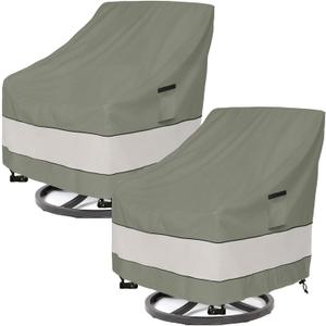 Outdoor Swivel Lounge Chair Cover 2 Pack, Waterproof 100% Outdoor Patio Chair Covers, 33W x 37 D x 38.5 H inches, Outside Furniture Lounge Deep Seat Cover -Grayish Green