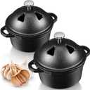 2 Pcs Garlic Roaster Baker Cast Iron Dutch Oven Pre-seasoned Cast Iron Pot 8 oz Mini Cocotte with Lid and Handle Small Black Potato Garlic Baker for Oven BBQ Grill Kitchen Outdoor
