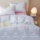 Girls Comforter Set Queen Size,3 Pieces Pink Bow Ties on Gingham Comforter Bedding Sets Reversible Pattern Back to School for Girls Kids,Cozy Microfiber Comforter and 2 Pillowcases