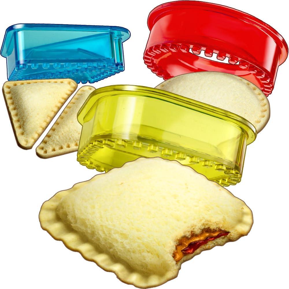 3 x Sandwich Cutter and Sealer - Crustless Sandwich Maker - Cut and Seal - Lunch Box and Bento Box - Boys, Girls, Kids Lunch - Sandwich Cutters for Kids - Triangle, Circle, Square