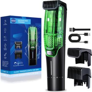 NONK Vacuum Beard Trimmer for Men Two-Speed Adjustable Suction & Power, IPX6 Waterproof Wet/Dry Cordless Hair Clipper, Rechargeable USB Fast Charge, Magnetic Easy-Clean Bin&Travel Lock
