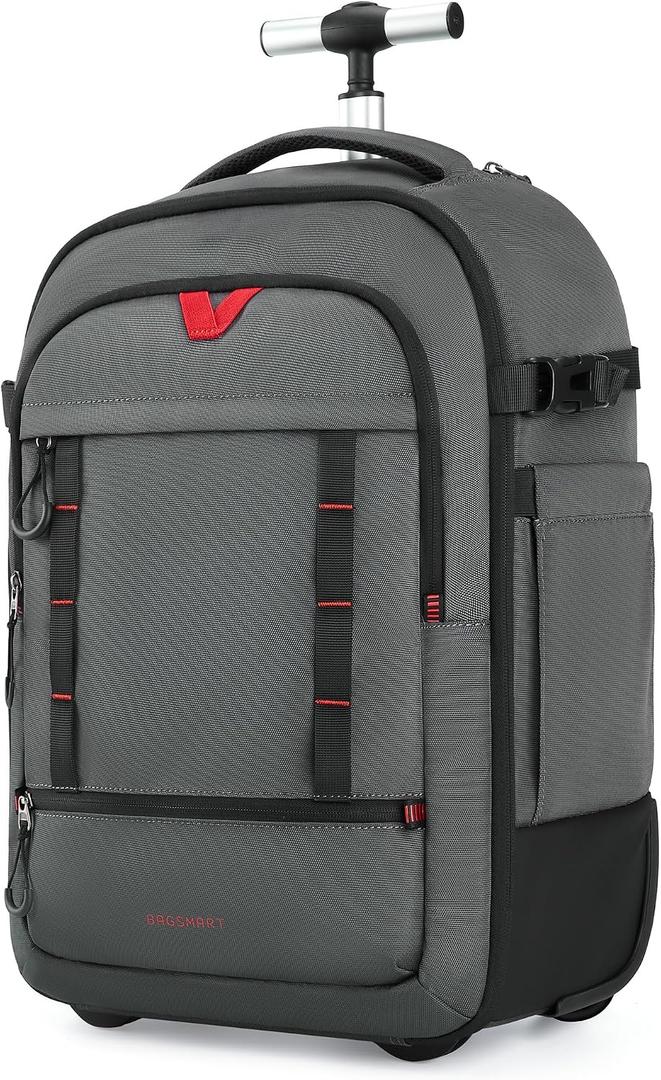 BAGSMART Rolling Camera Bag for DSLRs, Professional Large Camera Backpacks for Travelling Photographers, Photographic Rolling Case & Travel Suitcase, Grey, 12.5 x 7.5 x 18.5 inches