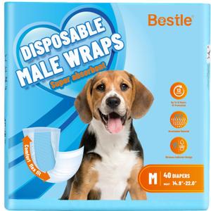 Bestle Male Dog Wrap, Disposable Dog Diapers, 40 Count, M (Waist 19.7-23.6), Wetness Indicator, Ultra Protection, Leak Proof, Super Absorbent, Soft