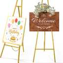 CroBlissful Gold 50" Easel Stand for Wedding Sign Adjustable 3Tier Height Display Easel with Chain Heavy Duty Floor Tripod for Welcome Wedding Sign Painting Canvas Baby Shower Party Poster (Metal), 50H x 19L x 18W inches