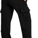 Waitfairy Wide Leg Sweatpants Women Cargo Pants Fleeece High Waisted Baggy Sweatpants for Women Casual Pants with 8 Pockets (Small, Black)