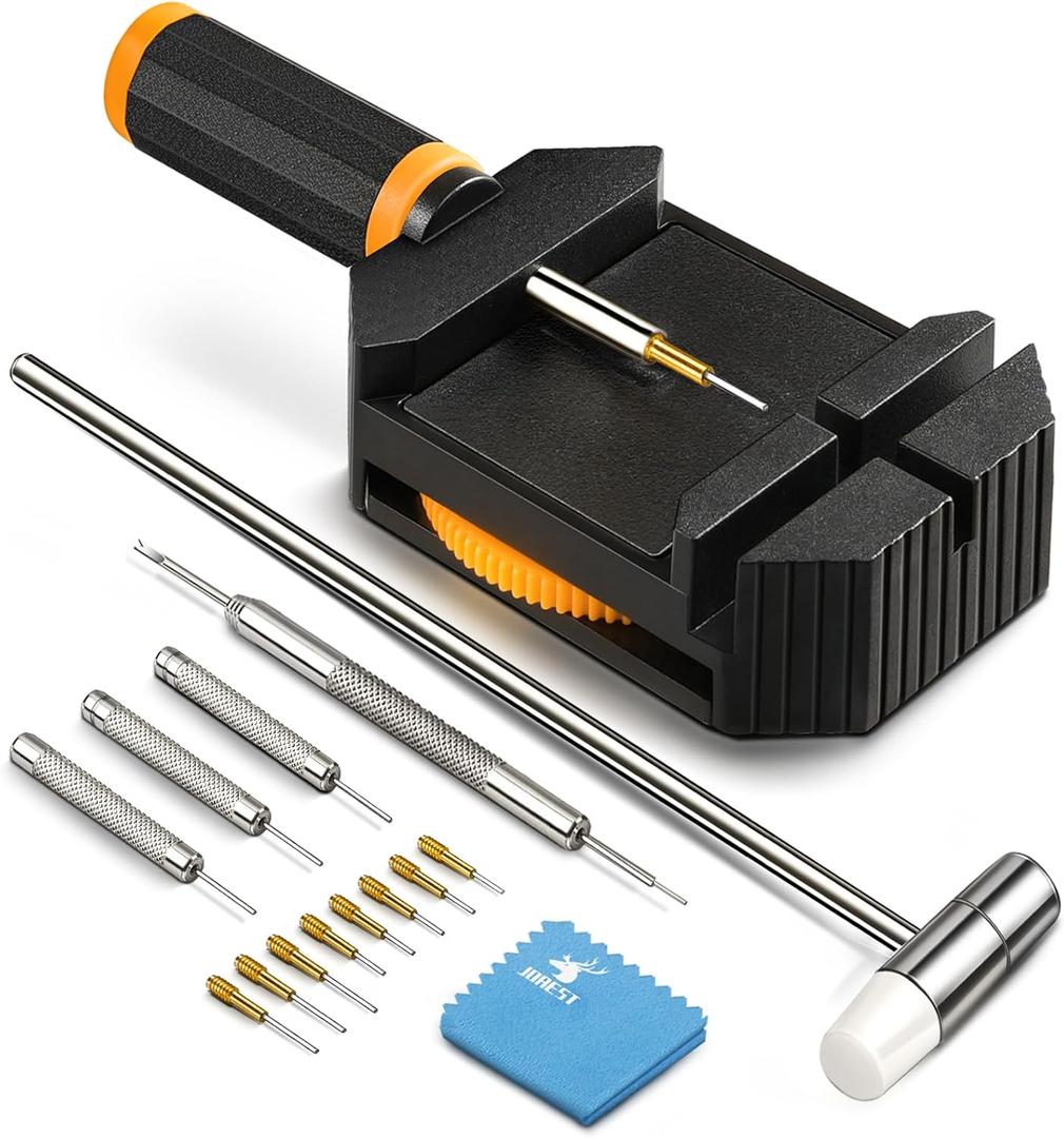 JOREST Watch Link Removal Kit, Resizing Tool for Bracelet Adjustment & Replacement, Pin Remover for Sizing Strap, Watch Adjuster, Hammer for Watch Repair, Adjust Band, with User Manual, Punches (Orange)