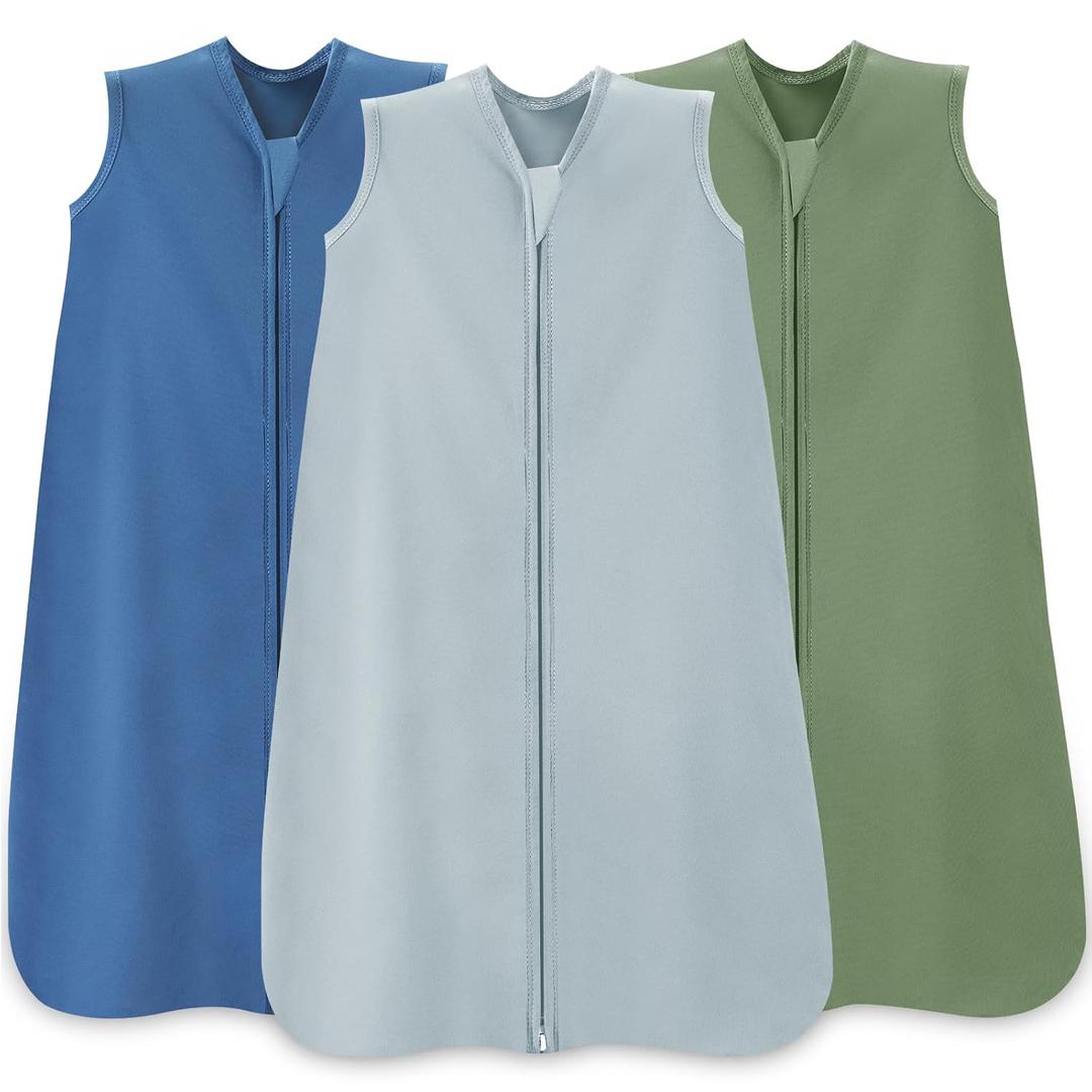 Baby Sleep Sack 0-6 Months,100% Cotton TOG 0.5 Wearable Blanket for Newborn and Infant, 3 Pack 2-Way Zipper Lightweight Sleeping Bags for Toddler (Small, Green-gray-blue)