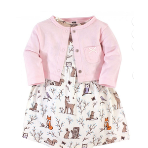 Hudson Baby baby girls Cotton and Cardigan Set Casual Dress, Enchanted Forest, 3-6 Months US Hudson Baby baby girls Cotton and Cardigan Set Casual Dress, Enchanted Forest, 3-6 Months US