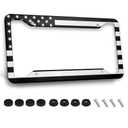 Black American Flag License Plate Frame Stainless Steels Patriotic Car Tag Holder Frames with 4 Holes and Screws 12 x 6 Inch Decoration for US Vehicle Standard for Women Men