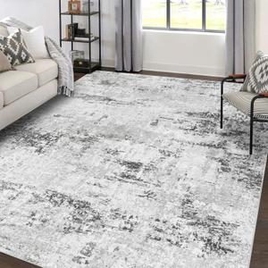 Area Rugs 8x10 Living Room: Large Modern Abstract Washable Rug Soft Anti-Skid Non-Shedding Carpet Indoor Floor Thin Carpets for Bedroom Dining Room Farmhouse Nursery Home Office White Grey Black