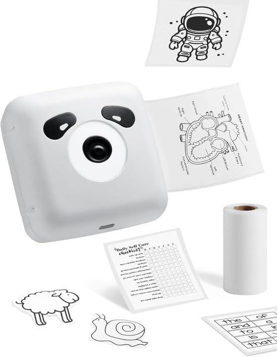OFFNOVA Mini Sticker Printer, 300DPI Inkless Portable Printer, Bluetooth Pocket Printer with 1 Roll Sticker Paper, Thermal Sticker Maker for Study Notes, Journals, DIY, Compatible with Phone & Tablet