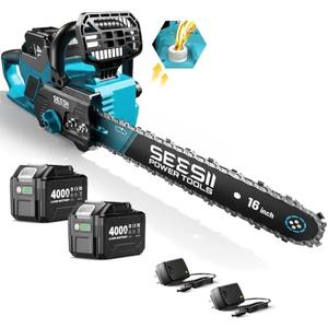 SEESII 40V Eectric Chainsaw Cordless 16 Inch, Battery Powered Chain Saw | 2×40v 4000mAh Batteries & Chargers, 2000W Brushless Motor,Auto Oiler, Battery Operated Saw for Tree Trimming, Wood Cutting