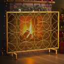 Idzo 40.8 x31.5 inch Single Panel Fireplace Screen, Stable Fireplace Barrier with Powder Coated Steel Frame, Handcrafted Solid Wrought Steel Decorative Mesh, Fire Spark Guard Grate, Gold
