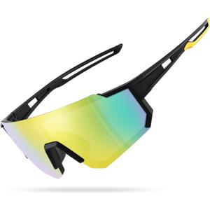 Polarized Sports Sunglasses for Men and Women,Fishing Cycling Mountain Bike Baseball Sunglasses with UV Protection (A5 Matte Black Frame - Gold Mirror)