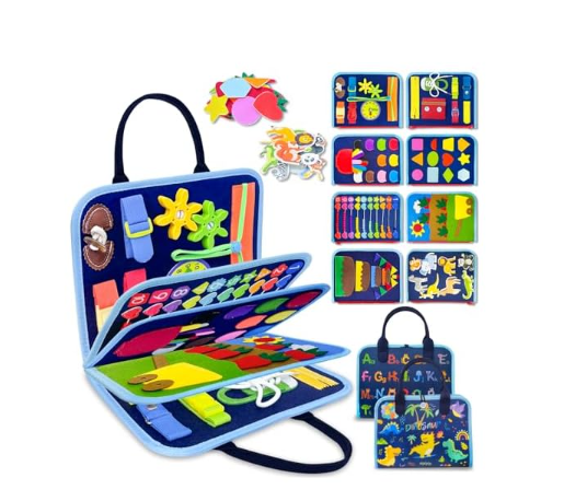 Exorany Busy Board Montessori Toys for Toddler Boy Birthday Gifts, Busy Book Sensory Learning Toys for Toddlers, Toddler Boy Airplane Car Travel Toy Educational Activities