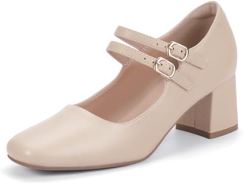IDIFU IN2 Mary Jane Shoes Women Dress Shoes Women's Pumps Chunky Low Block Heels Square Closed Toe Strappy Wedding Business Bride Comfortable Short Graduation Two Strap Cute Vintage Heels Pumps Shoes, Size 9