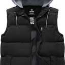 wantdo Men's Winter Vest Thick Padded Sleeveless Jacket Quilted Puffer Vest with Detachable Hood Size Large