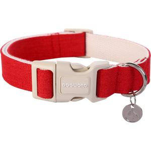 DOGWONG Cotton Hemp Dog Collar, Heavy-Duty Red Dog Collar Adjustable Soft Natural Fabric Pet Dog Collar Cute Wedding Puppy Necklace for Small Medium Large Dogs