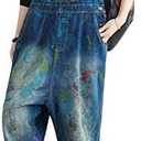 Yeokou Women's Casual Loose Denim Overalls Oversized Baggy Wide Leg Harem Pants (One Size US, Style 23 Blue)