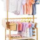 Kids Clothing Rack Bamboo with 2 Storage Baskets and 2 Adjustable Hanging Rods,Child Garment Holder with Shelf, Dress up Racks for Playroom,Toddlers Bedroom (Natural)