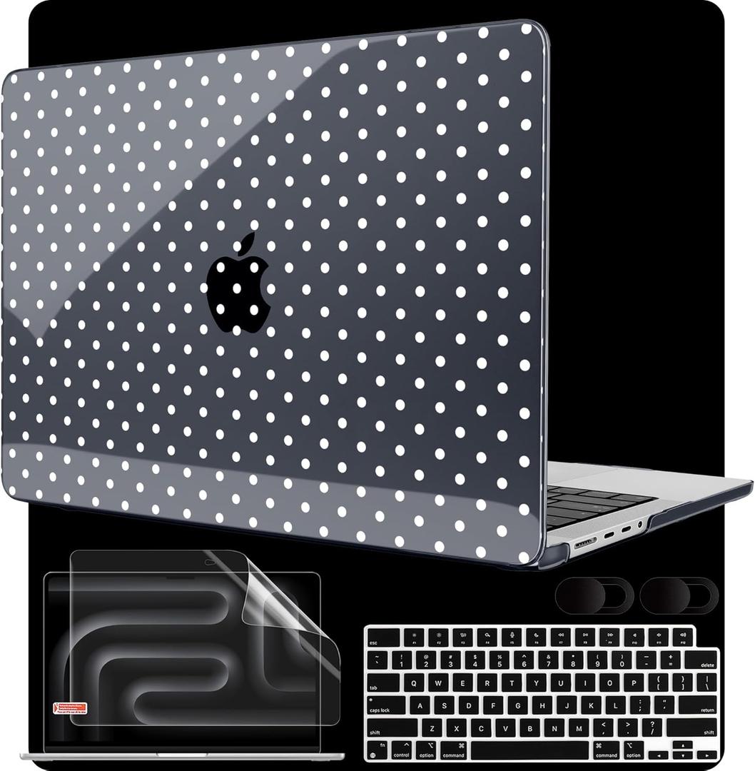 Case for MacBook Pro 14 inch (M5/M4/M3/M2/M1) Pro/Max 2026 2025 2024 2023 2021, Laptop Case Fit Model A3427/A3426/A3434/A3112/A3401/A3185/A2918/A2992/A2779/A2442, White Polka Dot