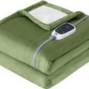Sealy Heated Throw Blanket, Flannel & Sherpa Electric Throw with 6 Heat Settings & 2-10 Hours Auto Shut Off, Fast Heating & Machine Washable, 50x60 Inch, Green