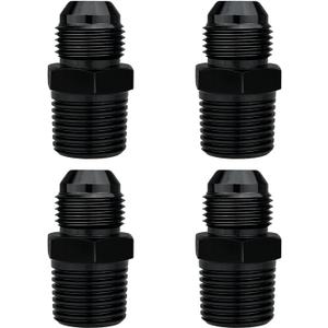 8AN Male Flare to 1/2" NPT Pipe Fitting Adapter Aluminum Straight Black, Pack of 4 (8AN to 1/2 NPT)