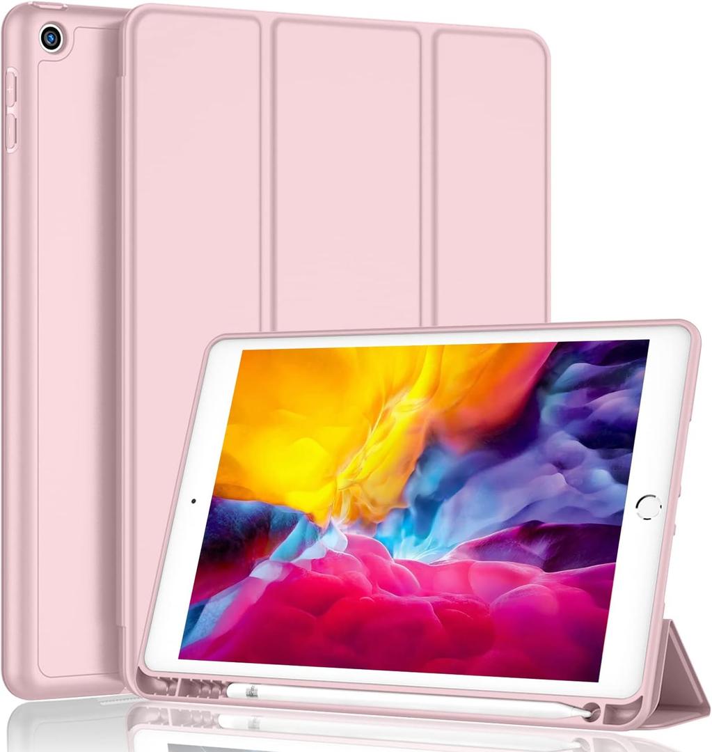 iMieet iPad 9.7 Case (2018/2017 Model, 6th/5th Generation), Smart Cover with Pencil Holder and Soft Baby Skin Silicone Back and Full Body Protection, Auto Wake/Sleep Cover (Pink)