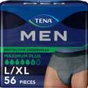 TENA Men Incontinence Underwear, Maximum Plus Absorbency, Adult Diapers, Large/X-Large (Waist Sizes 44in-64in), 56 Count (4 Packs of 14)