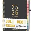 Jul 2025 - Dec 2026 Planner, Forvencer Academic Planner 2025-2026, 18 Month Daily Planner, 6" x 8", Weekly & Monthly Agenda Book, Hardcover Calendar Book, School Supplies for Student Teacher, Black