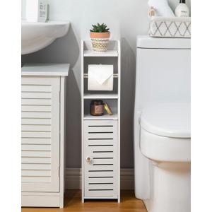 AOJEZOR Toilet Paper Holder Stand: Small Bathroom Storage Cabinet for Small Spaces (27.5''H inch, Spotlessly White)