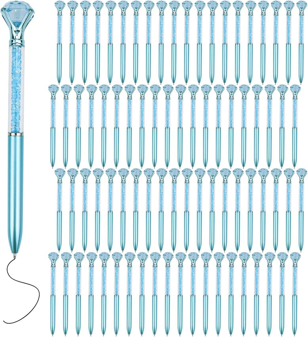 Crystal Pens Bulk, Big Bling Diamond Ballpoint Black Gel Ink Pen, Rhinestone Bridal Shower Cute Pretty Fancy Glitter Neutral Pens Office School Supplies for Women Students Teacher (Blue 60 Pcs)