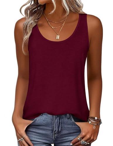 Zeagoo Womens Tank Tops 2026 Sleeveless Square Scoop Neck Spring Summer Tee Shirts Basic Outfits Trendy Clothes, Wine Red, Medium