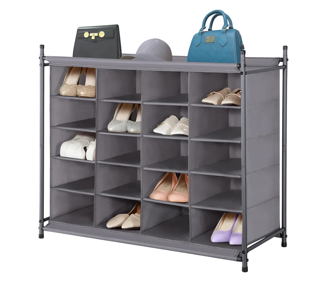 STORAGE MANIAC Stackable Shoe Cubby Organizer, Free Standing Shoe Cube Rack for Entryway, Bedroom, Apartment, Closet, 20Cube Gray (13.4"D x 32.3"W x 27.8"H)
