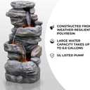 Teamson Home 39.37 in. Outdoor Faux Stacked Stone 4-Tier Water Fountain with LED Lights and Pump, Gray