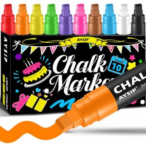 Window Chalk Markers for Blackboard10 Colors Washable Glass Jumbo Liquid Chalk Marker with 10mm 3 in 1 Nib Thick Wide Tips, Big Chalkboard Markers, Car Paint Pen Auto, Mirror, Bistro, Poster