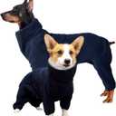 ROZKITCH Warm Dog Pajamas, Pet Windproof Warm Cold Weather Jacket Vest Cozy Jumpsuit Apparel Outfit Clothes for Large Giant Dog Walking Hiking Sleep Blue 3XL (3XL(Back Length:28"))
