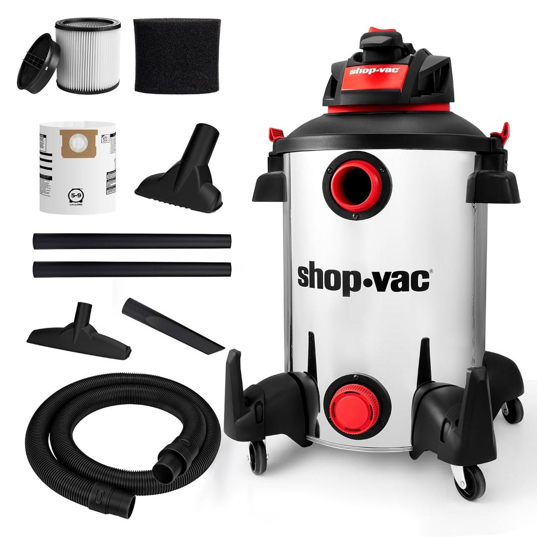 Shop-Vac 5761311 12-Gallon Wet/Dry Shop Vacuum, 6 Peak HP, 1.5 Inch Diameter x 7 Foot Hose, 20 Foot Cord, Ideal for Home, Garage, and Workshop Cleaning