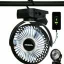 Clip on Fan 65 Hours Portable Desk Fan Rechargeable with LED Lights & Hooks 12000 Capacity Battery Operated Fan with Clips Small Desk Fan Mini Fans for Tents Travel Outdoor Camping Golf Cart, Black
