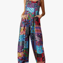 Himosyber Women's Patchwork Dual Pocket Jumpsuit Loose Floral Print Bohemian Wide Leg Bib Overall. Size Medium