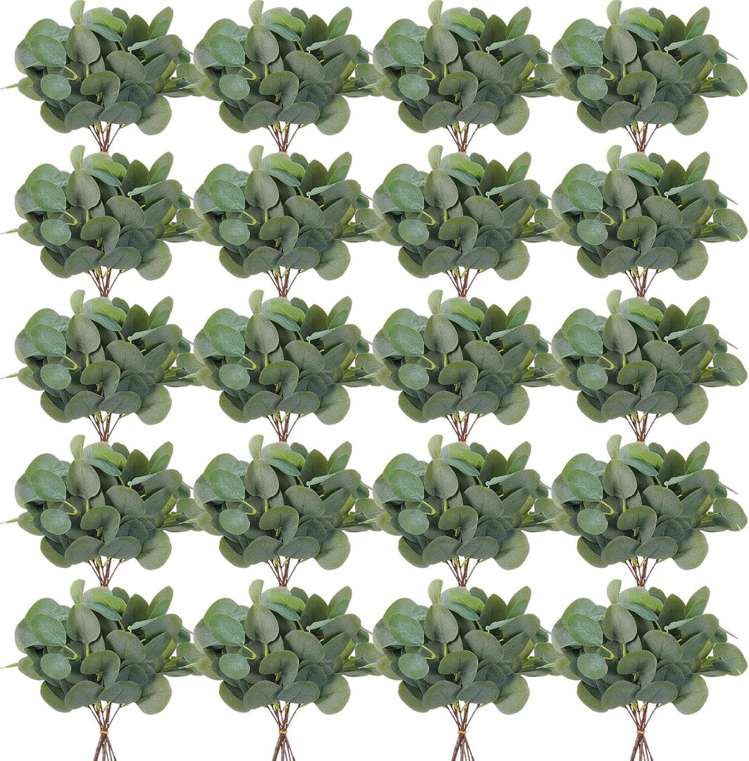 Giegxin 300 Pcs Artificial Eucalyptus Stems Leaves Bulk 11.8 Inches Tall Silver Dollar Eucalyptus Fake Greenery Stems Faux Plant for Floral Arrangement Vase Gray Green Leaves Decor Wedding