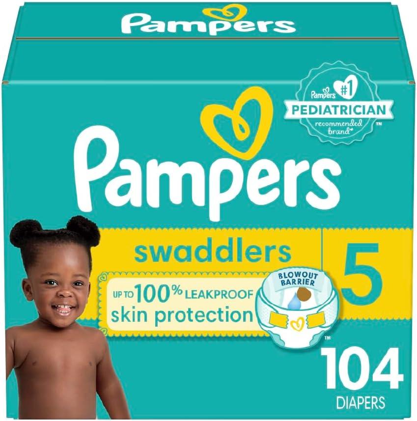 Pampers Baby Diapers - Swaddlers - Size 5, 104 Count, Ultra Absorbent Disposable Infant Diaper