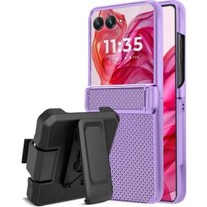 Miimall for Motorola Razr Plus 2024 Case with Belt Clip,Razr Plus 2024 Case Kickstand & Holster Clip Military Shockproof Rugged 360 Rotating Heavy Duty Phone Cover for Moto Razor 50 Ultra,Purple