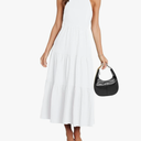 Liooil Women's Summer Sexy Halter Neck Spaghetti Strap Open Back Maxi Dress Tiered Long Beach Sun Dresses XS, Whit
