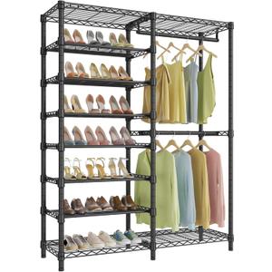 VIPEK S2 Heavy Duty Clothes Rack with Shoe Shelves Freestanding Clothing Rack with 6-Tier Shoe Rack, Double Hanging Rod, Adjustable Shelf, Walk in Closet Organizer Garment Rack, Black
