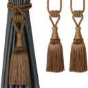 BEL AVENIR Curtain Tiebacks Handmade Holdbacks for Curtains Drape Decorative Tie Backs with Tassels (Coffee, 2 Pack)