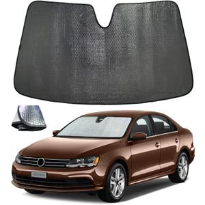Windshield Sun Shade for Volkswagen VW Jetta 2011-2018, 5-Layer Bubble Foldable Thicken Front Window Sunshade Sun Visor Protection Accessories - Blocks Heat & UV Rays Keep Car Cooler