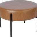 HomePop Modern Round Ottoman, Home Dcor,Upholstered Round Velvet Foot Rest Ottoman - Carmel Faux Leather Small
