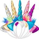 7 x Unicorn Collection - Sparkly Flexible Unicorn Horns, Party Hats for Girls, Kids' Birthday Party Supplies (Pack of 12)