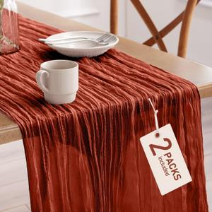 Pureegg 2-Pack Fall Thanksgiving Table Runner, 120'' Boho Table Cloth Decorations for Party, Baby Shower, Wedding and Farmhouse, Fabric Room Decor, Rust, Terracotta